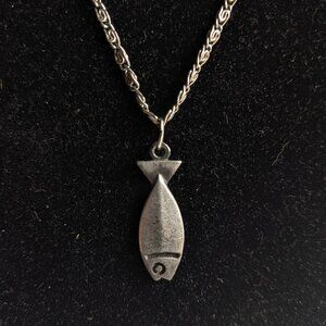 Pewter Fish Vintage Pendant Necklace, Nautical Ocean Sea, Animal Jewelry